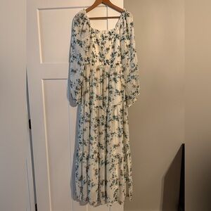 Baltic Born Cream and Blue Floral Long Sleeve Dress